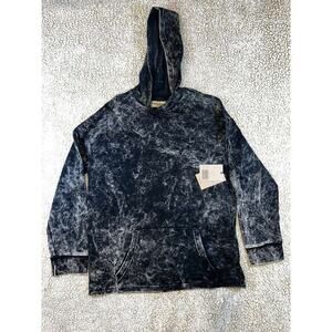 Broken Threads Acid Wash Hoodie Men’s Medium Black Pullover Streetwear New